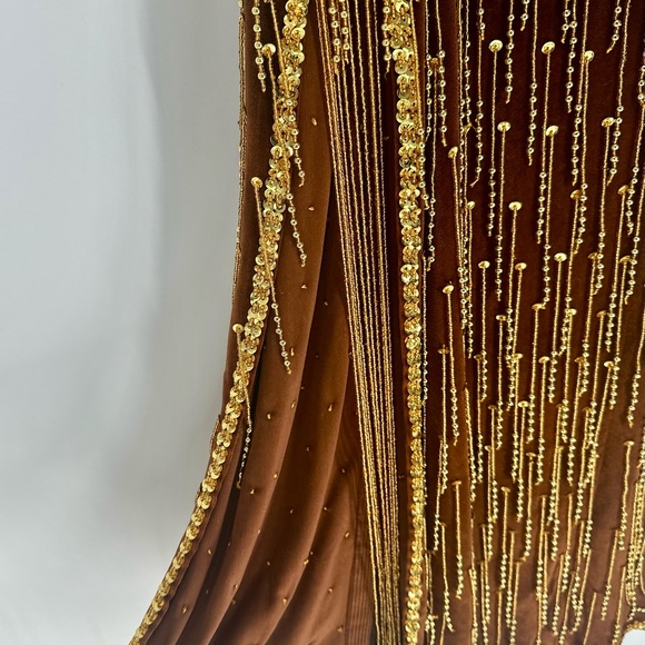 Brown Velvet Top & Shirt with Gold Beading 2 Piece Set Vintage Dance Outfit - Picture 5 of 8